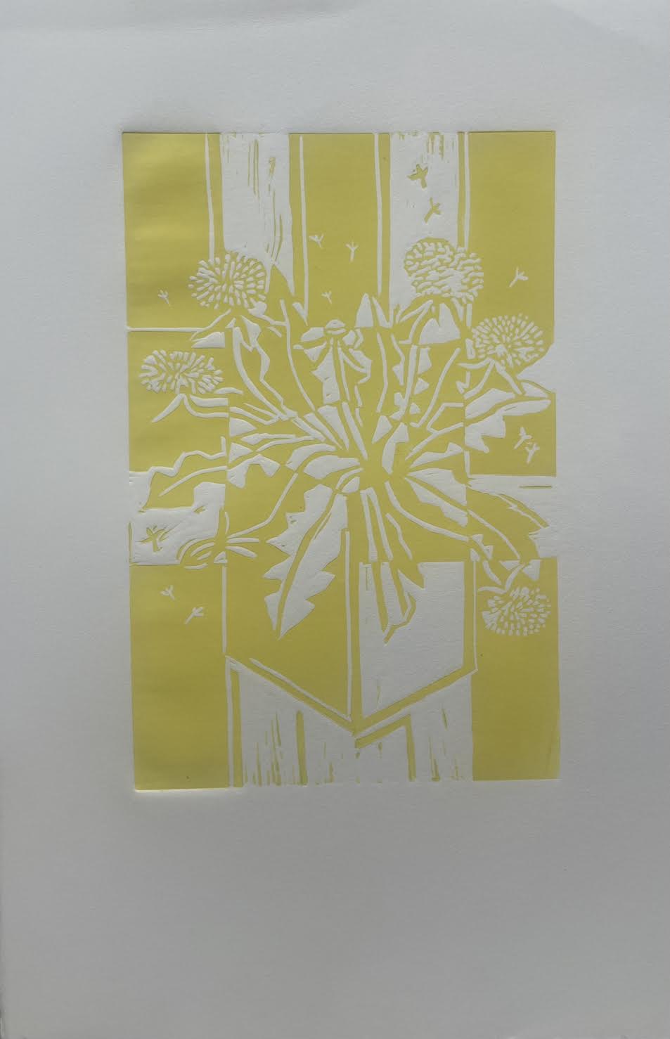 Mælkebøtter i vase, lys gul